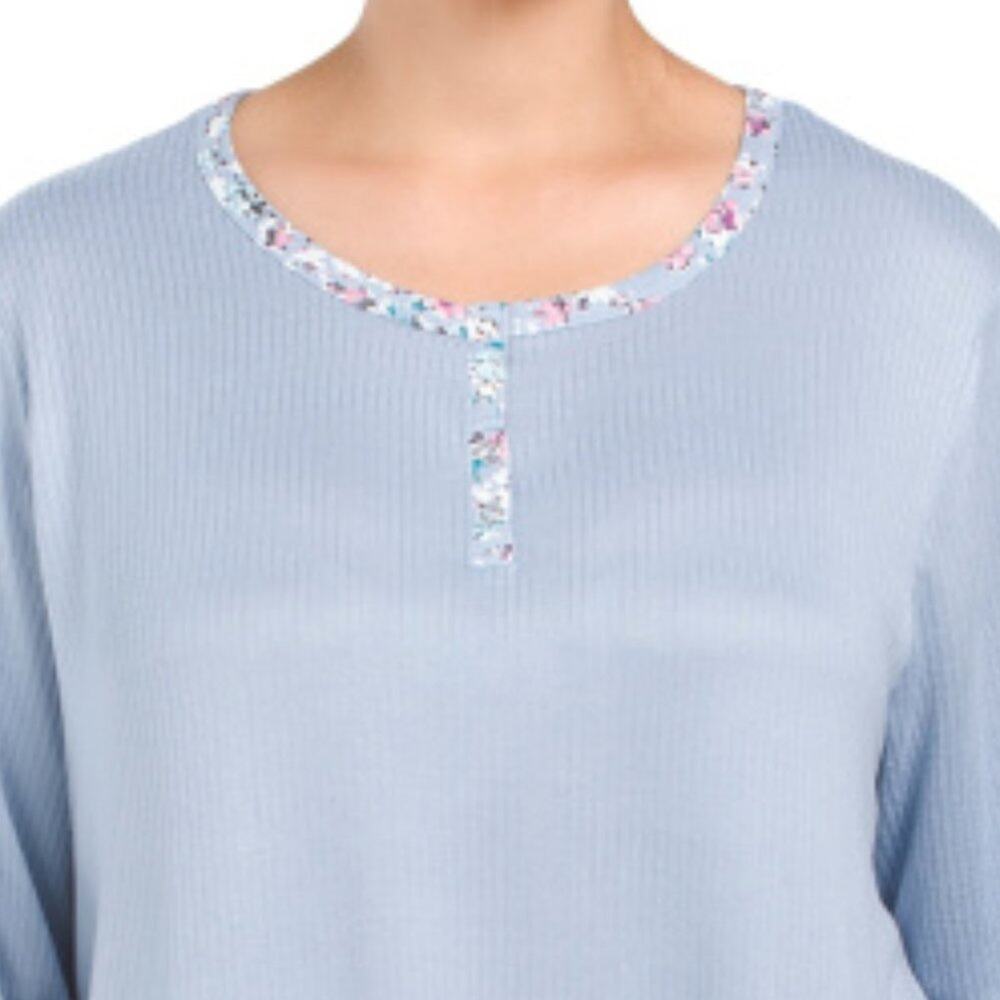 Ellen Tracy Women's Plus Nightgown Ribbed Henley Sleepshirt Soft Blue Size 2X - Picture 3 of 3